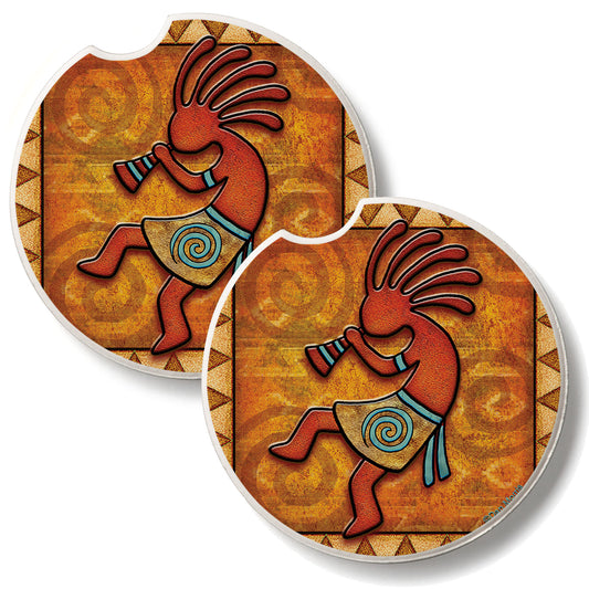 Kokopelli 2 Pack Absorbent Stone Car Coasters 2.6" Manufactured in the USA
