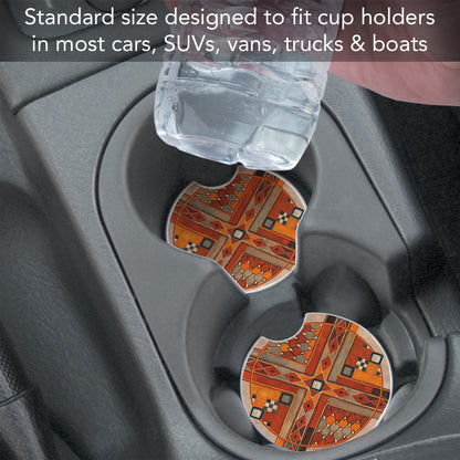 Southwest Pattern 2 Pack Absorbent Stone Car Coasters 2.6" Manufactured in the USA