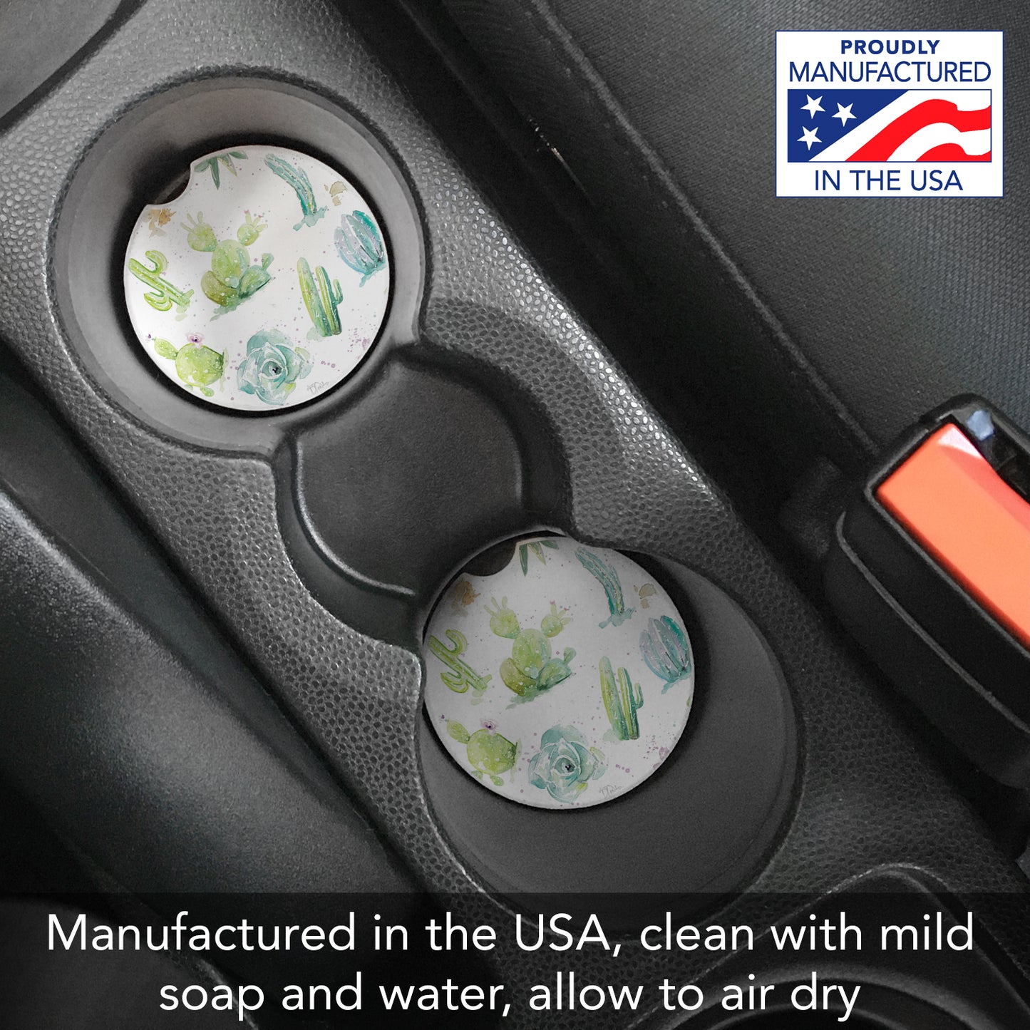 Desert Garden 2 Pack Absorbent Stone Car Coasters 2.6" Manufactured in the USA