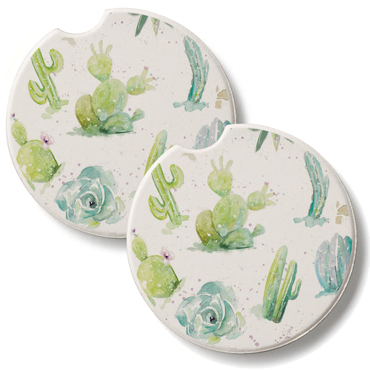Desert Garden 2 Pack Absorbent Stone Car Coasters 2.6" Manufactured in the USA
