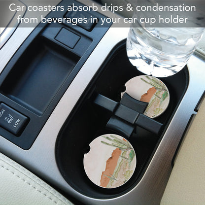 Morning Desert 2 Pack Absorbent Stone Car Coasters 2.6" Manufactured in the USA