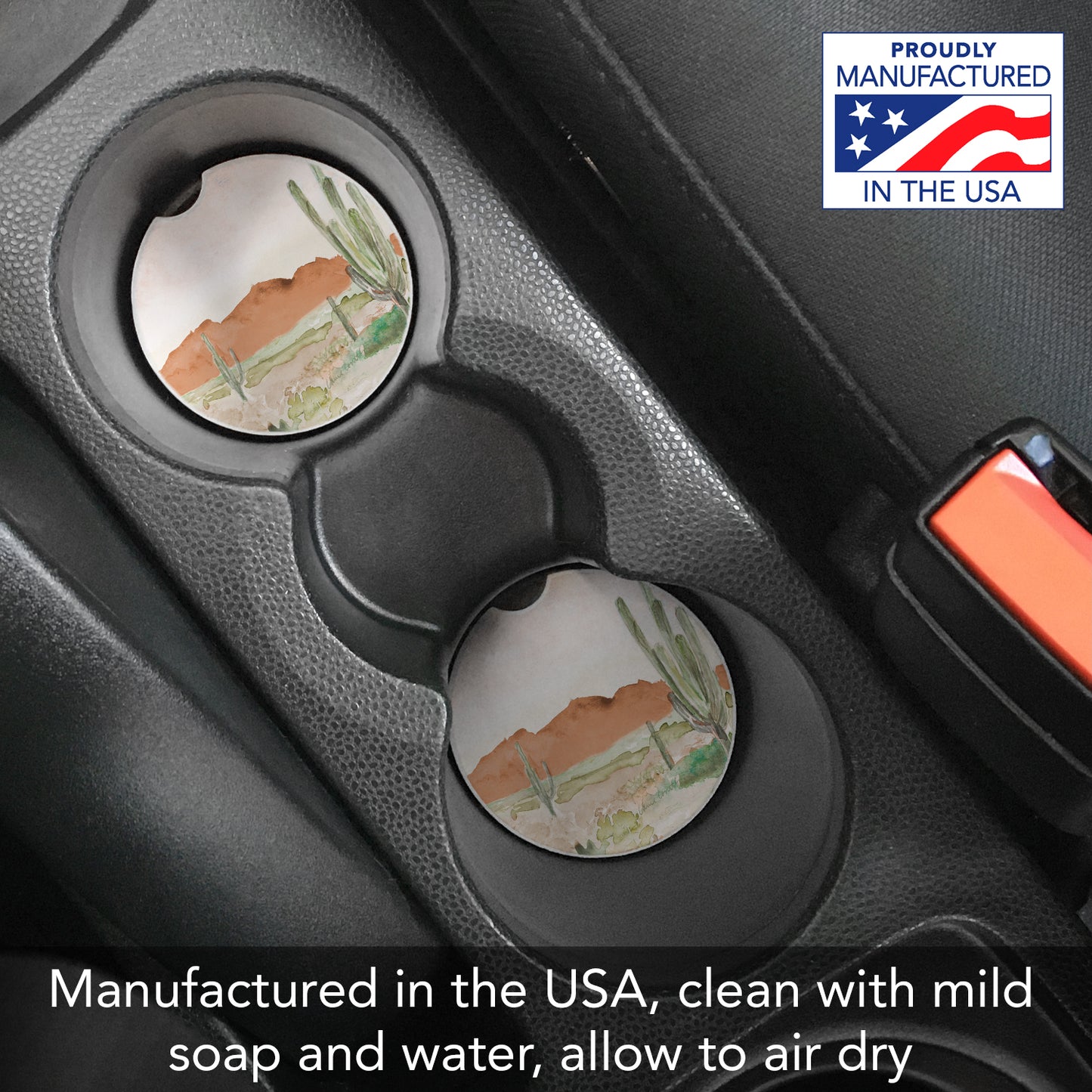 Morning Desert 2 Pack Absorbent Stone Car Coasters 2.6" Manufactured in the USA