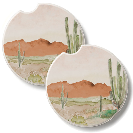 Morning Desert 2 Pack Absorbent Stone Car Coasters 2.6" Manufactured in the USA