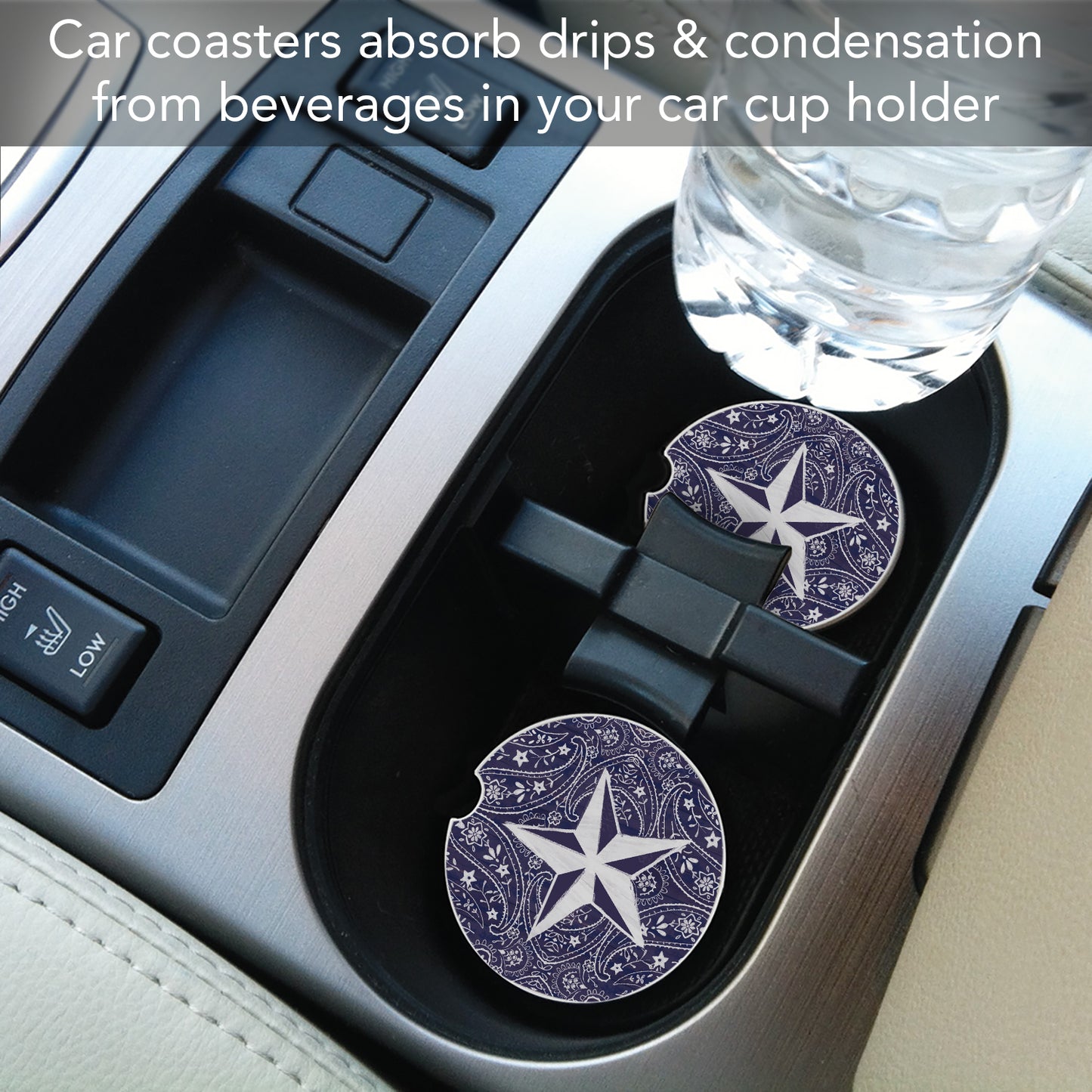 Blue Bandana Star 2 Pack Absorbent Stone Car Coasters 2.6" Manufactured in the USA