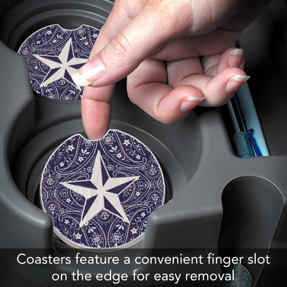 Blue Bandana Star 2 Pack Absorbent Stone Car Coasters 2.6" Manufactured in the USA