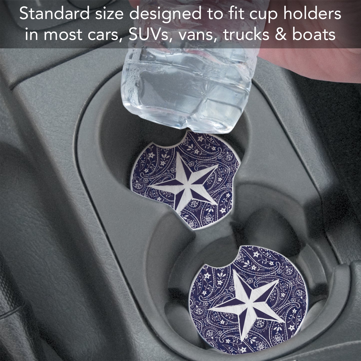 Blue Bandana Star 2 Pack Absorbent Stone Car Coasters 2.6" Manufactured in the USA
