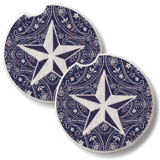 Blue Bandana Star 2 Pack Absorbent Stone Car Coasters 2.6" Manufactured in the USA