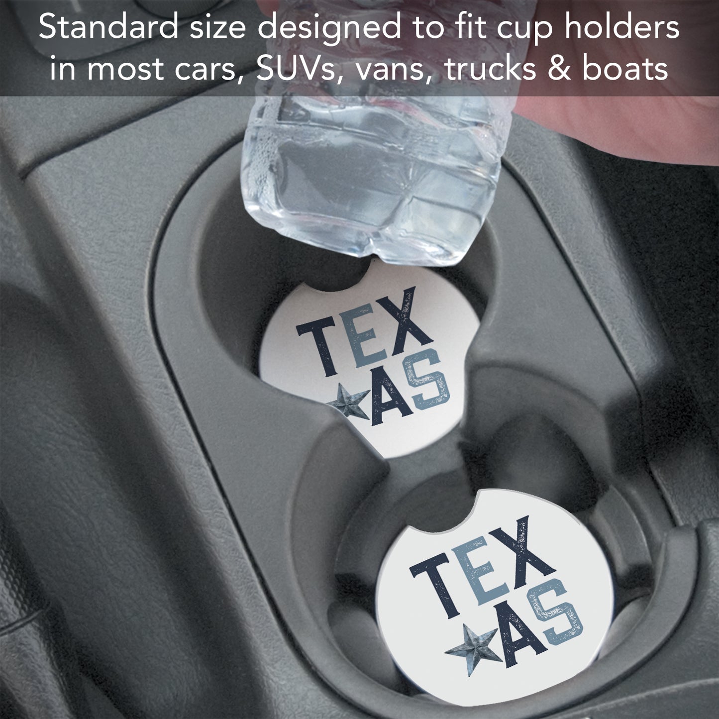 Patriotic Texas 2 Pack Absorbent Stone Car Coasters 2.6" Manufactured in the USA