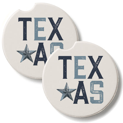 Patriotic Texas 2 Pack Absorbent Stone Car Coasters 2.6" Manufactured in the USA
