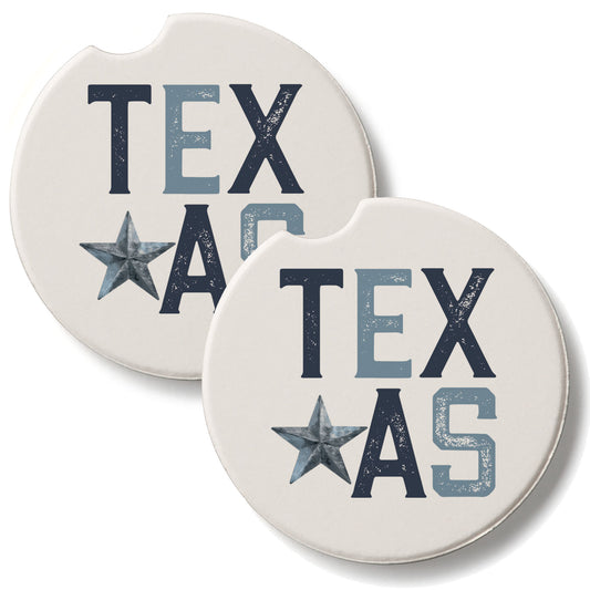 Patriotic Texas 2 Pack Absorbent Stone Car Coasters 2.6" Manufactured in the USA