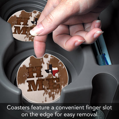 Texas Cowhide Home 2 Pack Absorbent Stone Car Coasters 2.6" Manufactured in the USA