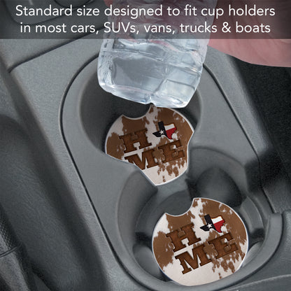 Texas Cowhide Home 2 Pack Absorbent Stone Car Coasters 2.6" Manufactured in the USA