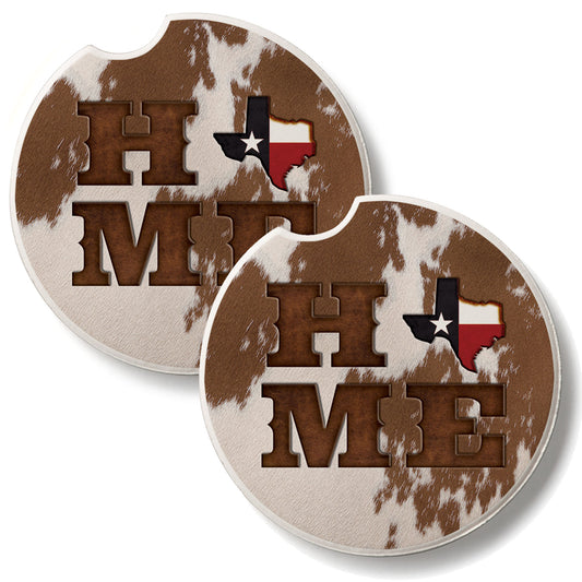 Texas Cowhide Home 2 Pack Absorbent Stone Car Coasters 2.6" Manufactured in the USA