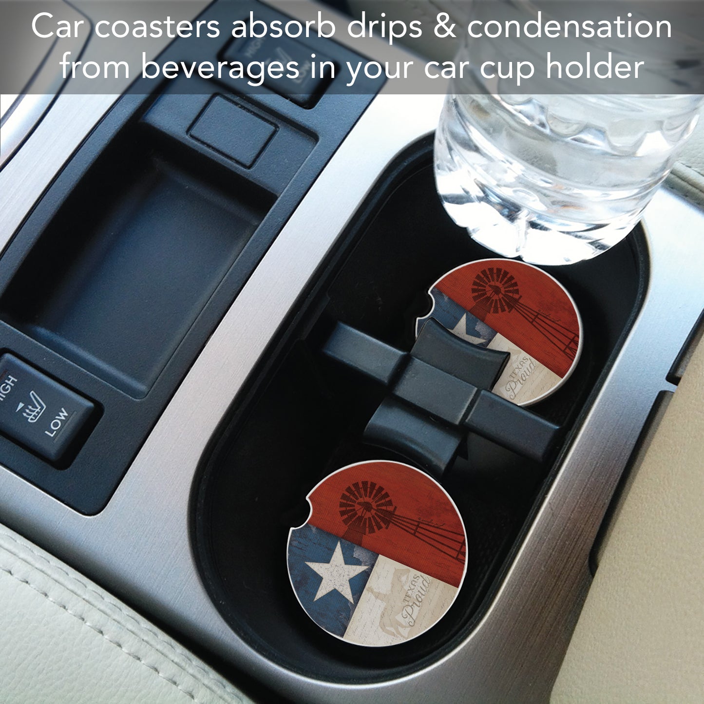 Texas Proud 2 Pack Absorbent Stone Car Coasters 2.6" Manufactured in the USA