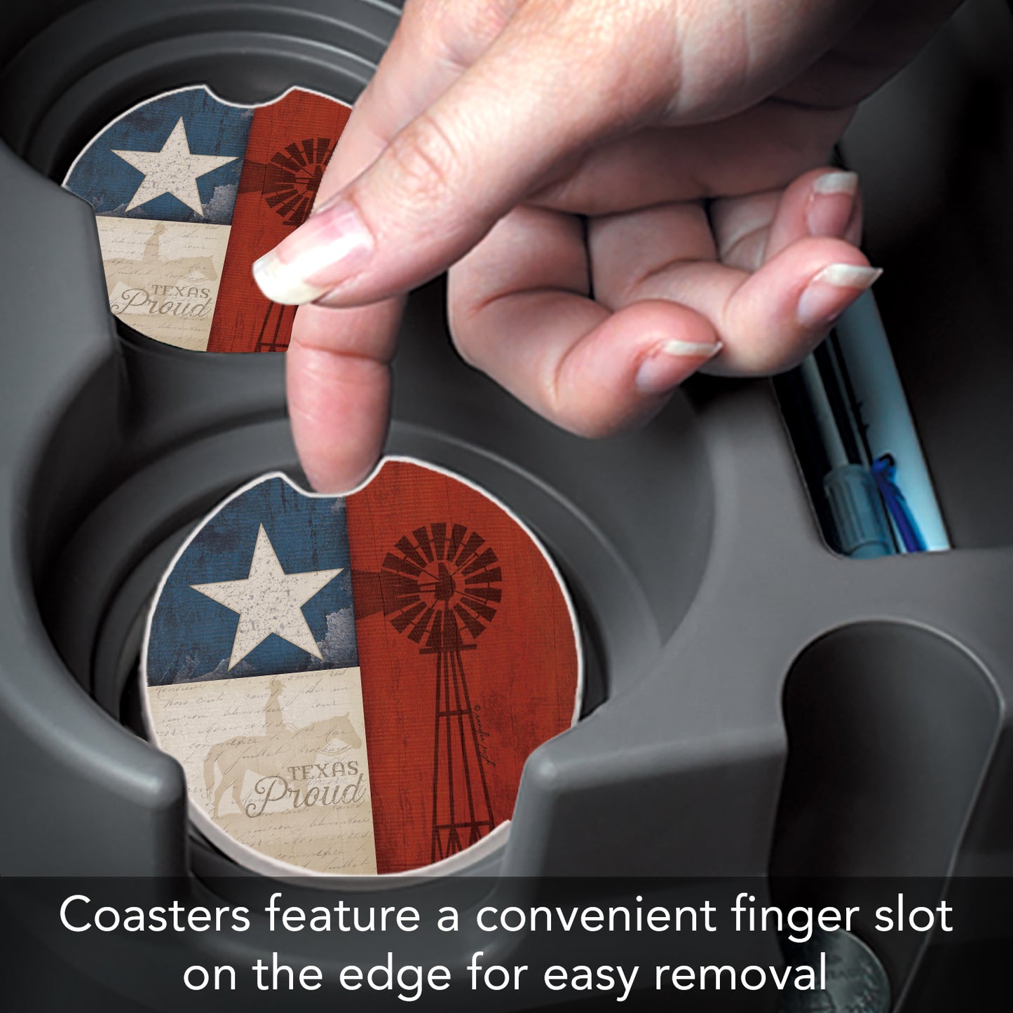 Texas Proud 2 Pack Absorbent Stone Car Coasters 2.6" Manufactured in the USA