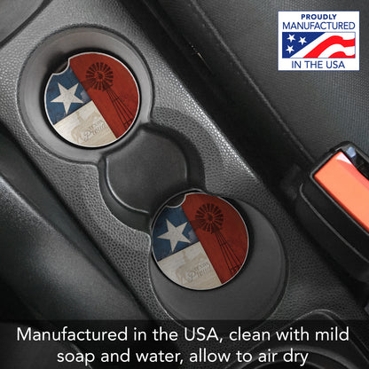 Texas Proud 2 Pack Absorbent Stone Car Coasters 2.6" Manufactured in the USA