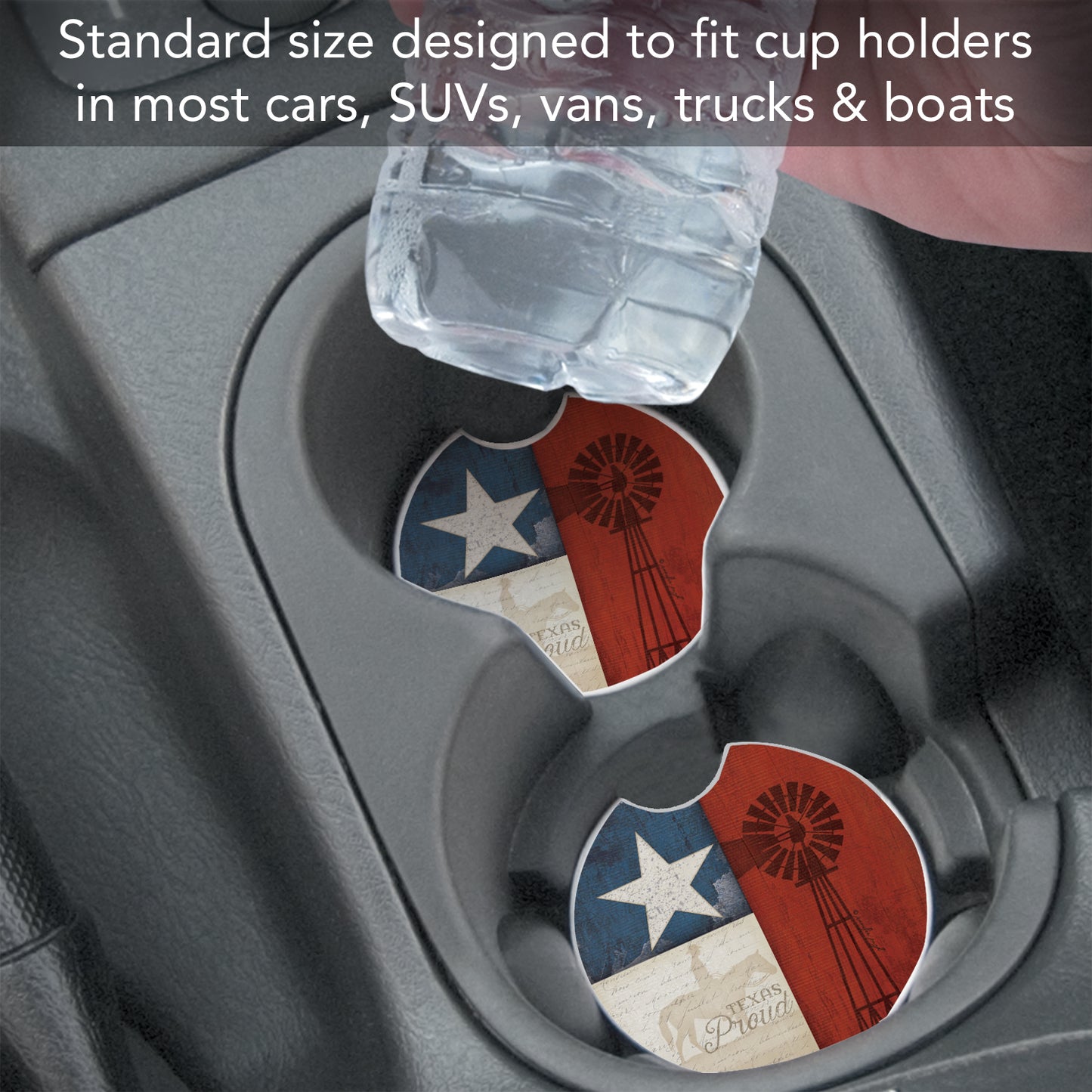 Texas Proud 2 Pack Absorbent Stone Car Coasters 2.6" Manufactured in the USA