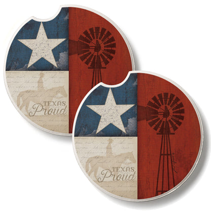 Texas Proud 2 Pack Absorbent Stone Car Coasters 2.6" Manufactured in the USA