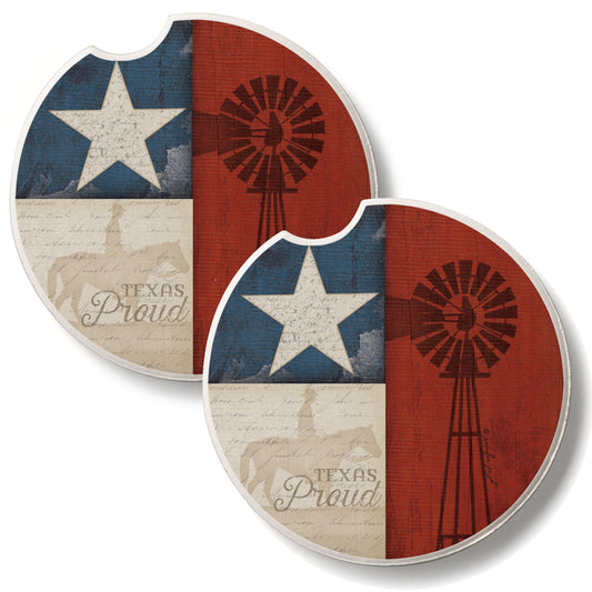 Texas Proud 2 Pack Absorbent Stone Car Coasters 2.6" Manufactured in the USA