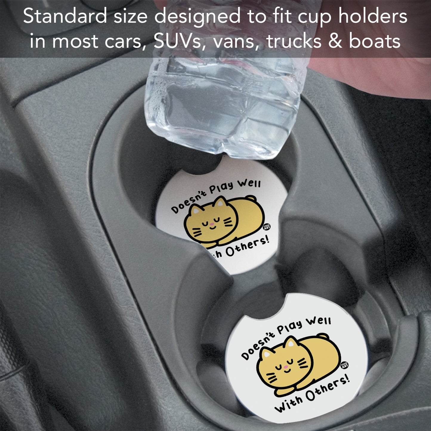 Cat Play 2 Pack Absorbent Stone Car Coasters 2.6" Manufactured in the USA