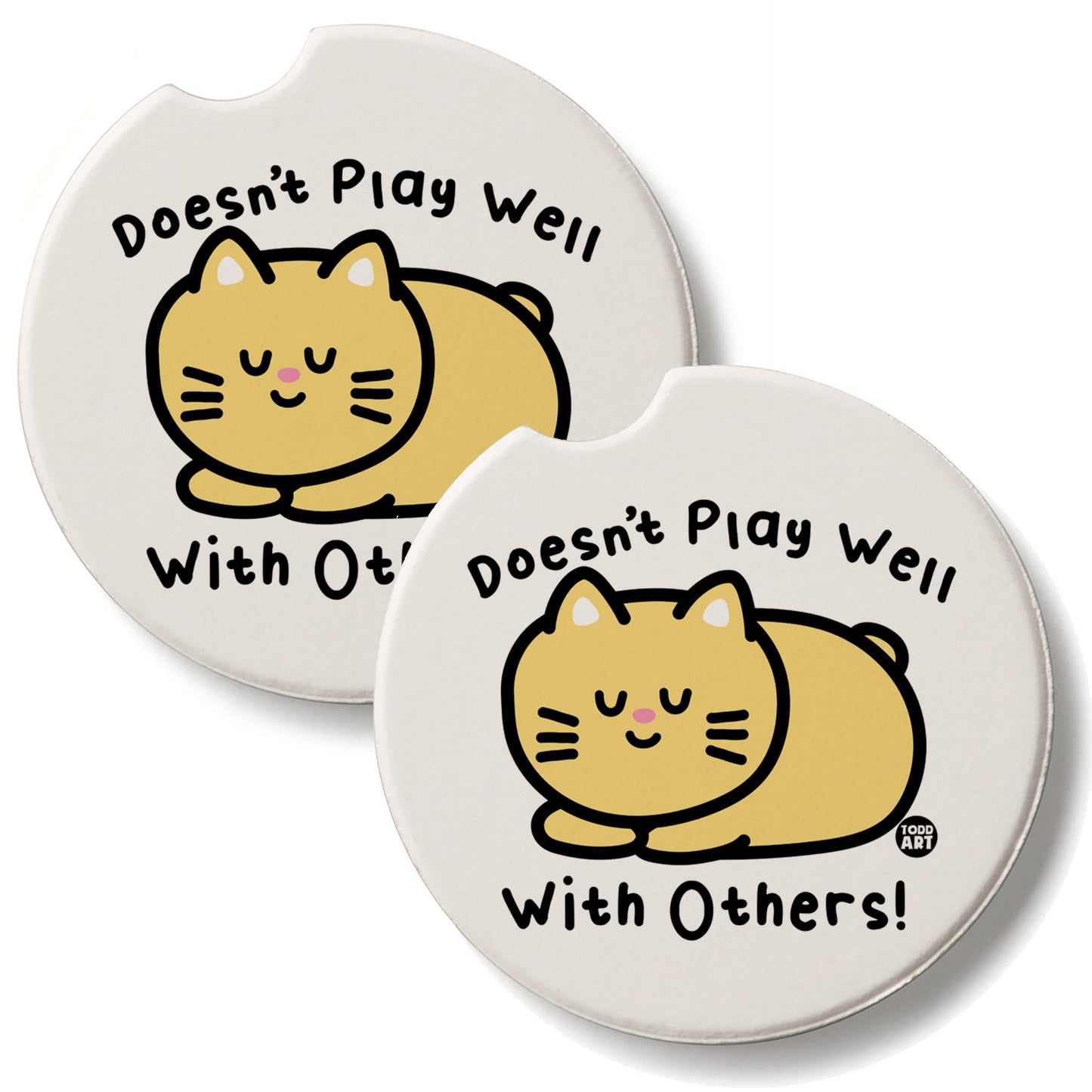 Cat Play 2 Pack Absorbent Stone Car Coasters 2.6" Manufactured in the USA