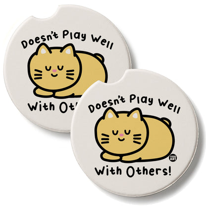 Cat Play 2 Pack Absorbent Stone Car Coasters 2.6" Manufactured in the USA