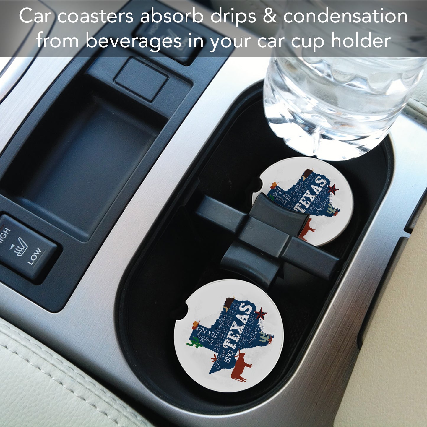 Texas Favorites 2 Pack Absorbent Stone Car Coasters 2.6" Manufactured in the USA