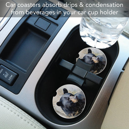Wilderness Bear 2 Pack Absorbent Stone Car Coasters 2.6" Manufactured in the USA