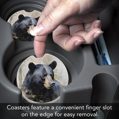 Wilderness Bear 2 Pack Absorbent Stone Car Coasters 2.6" Manufactured in the USA