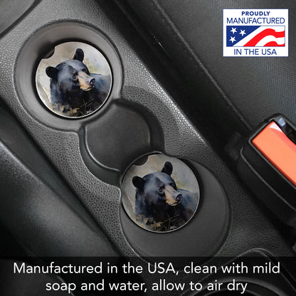 Wilderness Bear 2 Pack Absorbent Stone Car Coasters 2.6" Manufactured in the USA