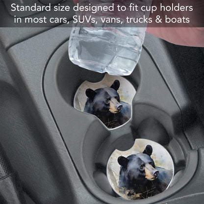Wilderness Bear 2 Pack Absorbent Stone Car Coasters 2.6" Manufactured in the USA