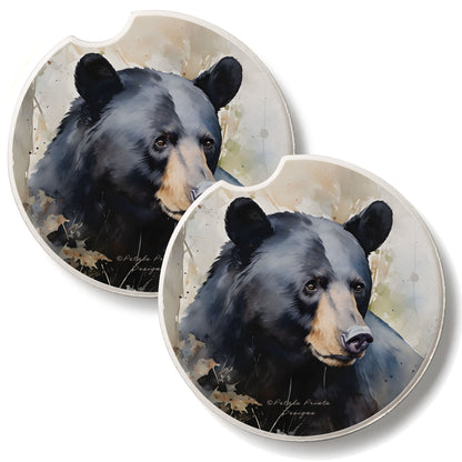 Wilderness Bear 2 Pack Absorbent Stone Car Coasters 2.6" Manufactured in the USA