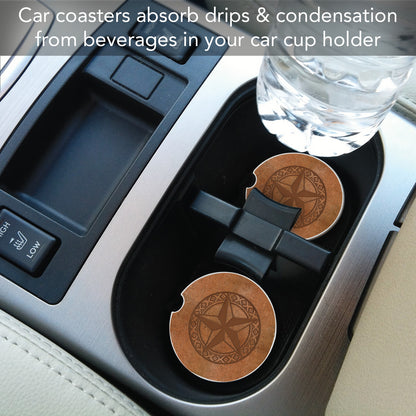 Leather Lonestar 2 Pack Absorbent Stone Car Coasters 2.6" Manufactured in the USA