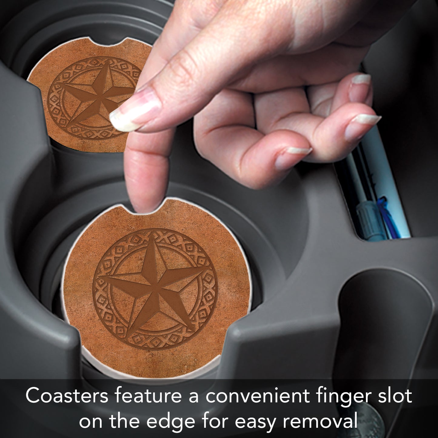 Leather Lonestar 2 Pack Absorbent Stone Car Coasters 2.6" Manufactured in the USA