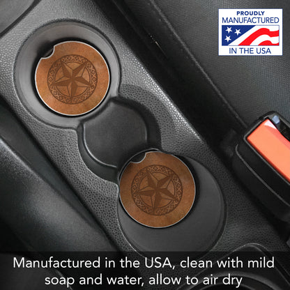 Leather Lonestar 2 Pack Absorbent Stone Car Coasters 2.6" Manufactured in the USA