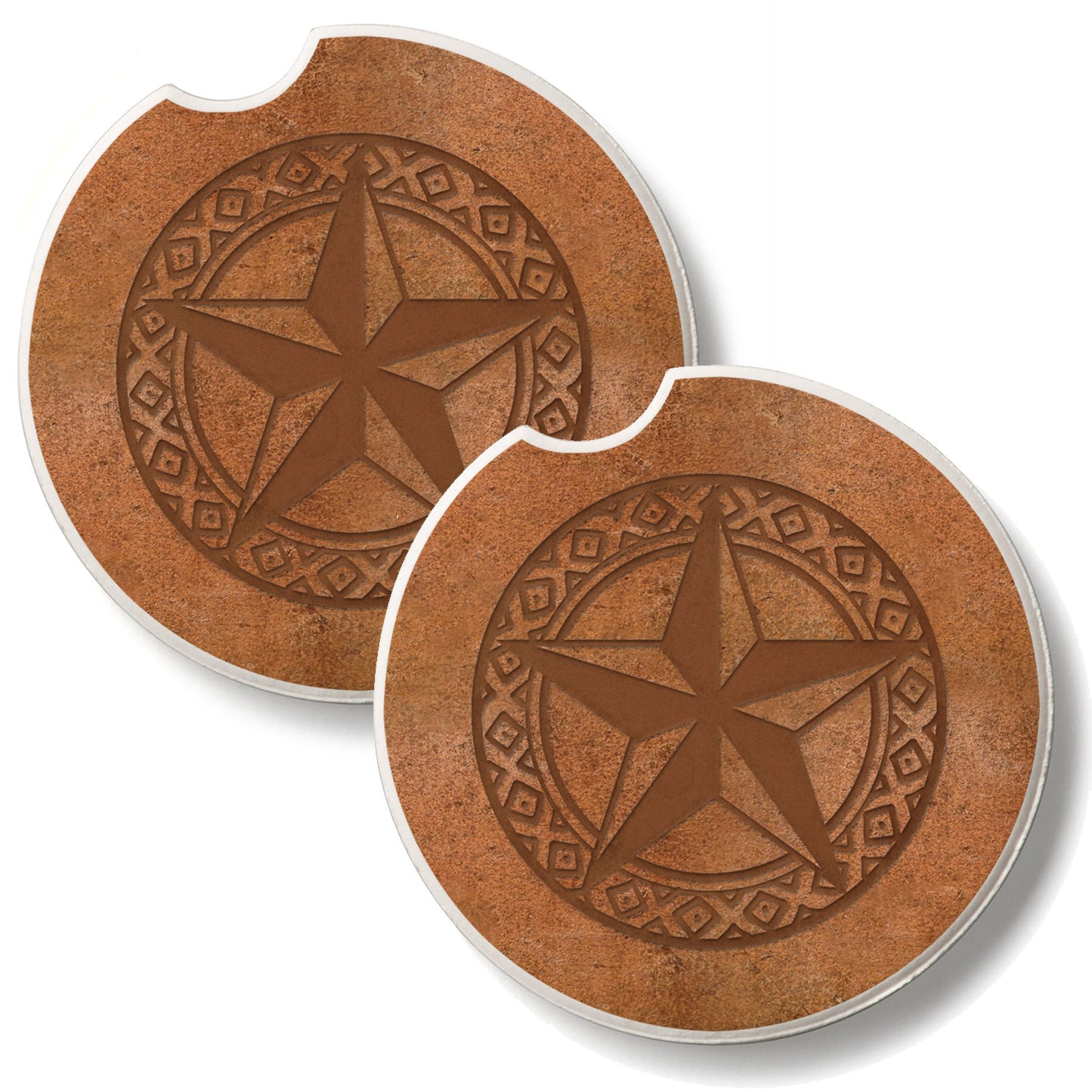 Leather Lonestar 2 Pack Absorbent Stone Car Coasters 2.6" Manufactured in the USA