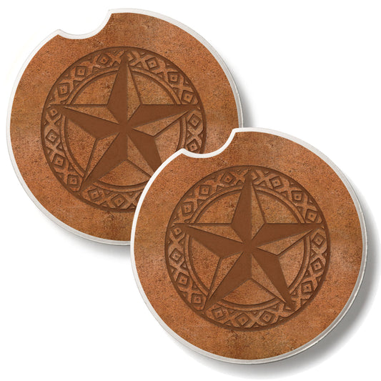 Leather Lonestar 2 Pack Absorbent Stone Car Coasters 2.6" Manufactured in the USA