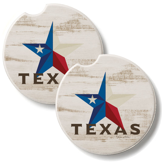 Texas Star 2 Pack Absorbent Stone Car Coasters 2.6" Manufactured in the USA