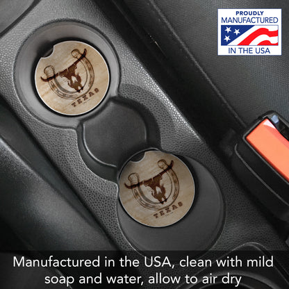 Western Skull 2 Pack Absorbent Stone Car Coasters 2.6" Manufactured in the USA