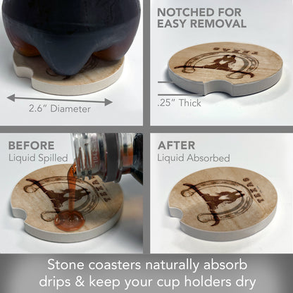 Western Skull 2 Pack Absorbent Stone Car Coasters 2.6" Manufactured in the USA