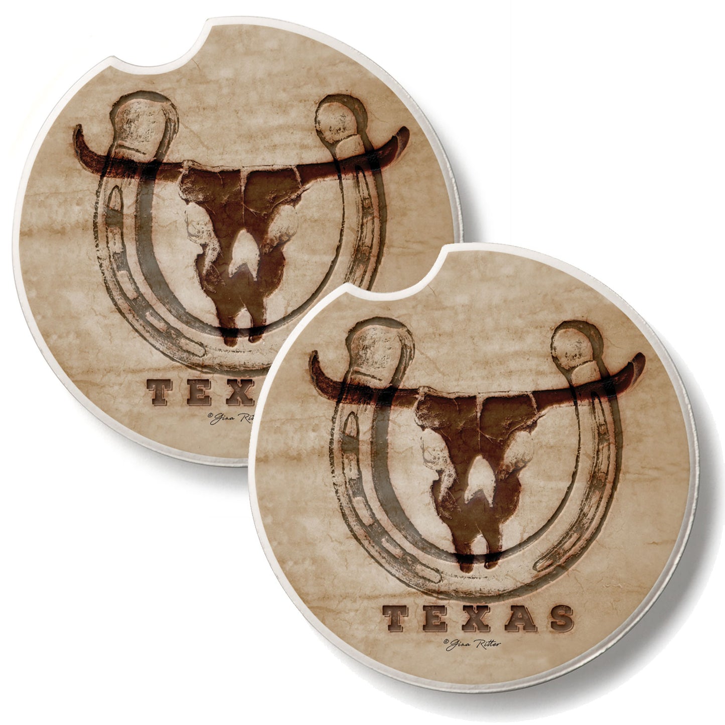 Western Skull 2 Pack Absorbent Stone Car Coasters 2.6" Manufactured in the USA