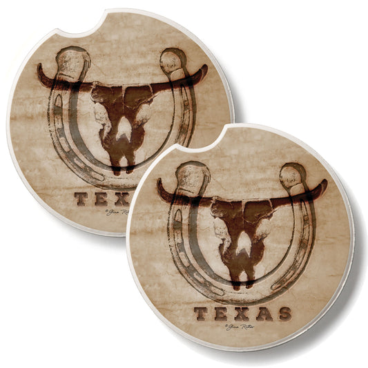 Western Skull 2 Pack Absorbent Stone Car Coasters 2.6" Manufactured in the USA