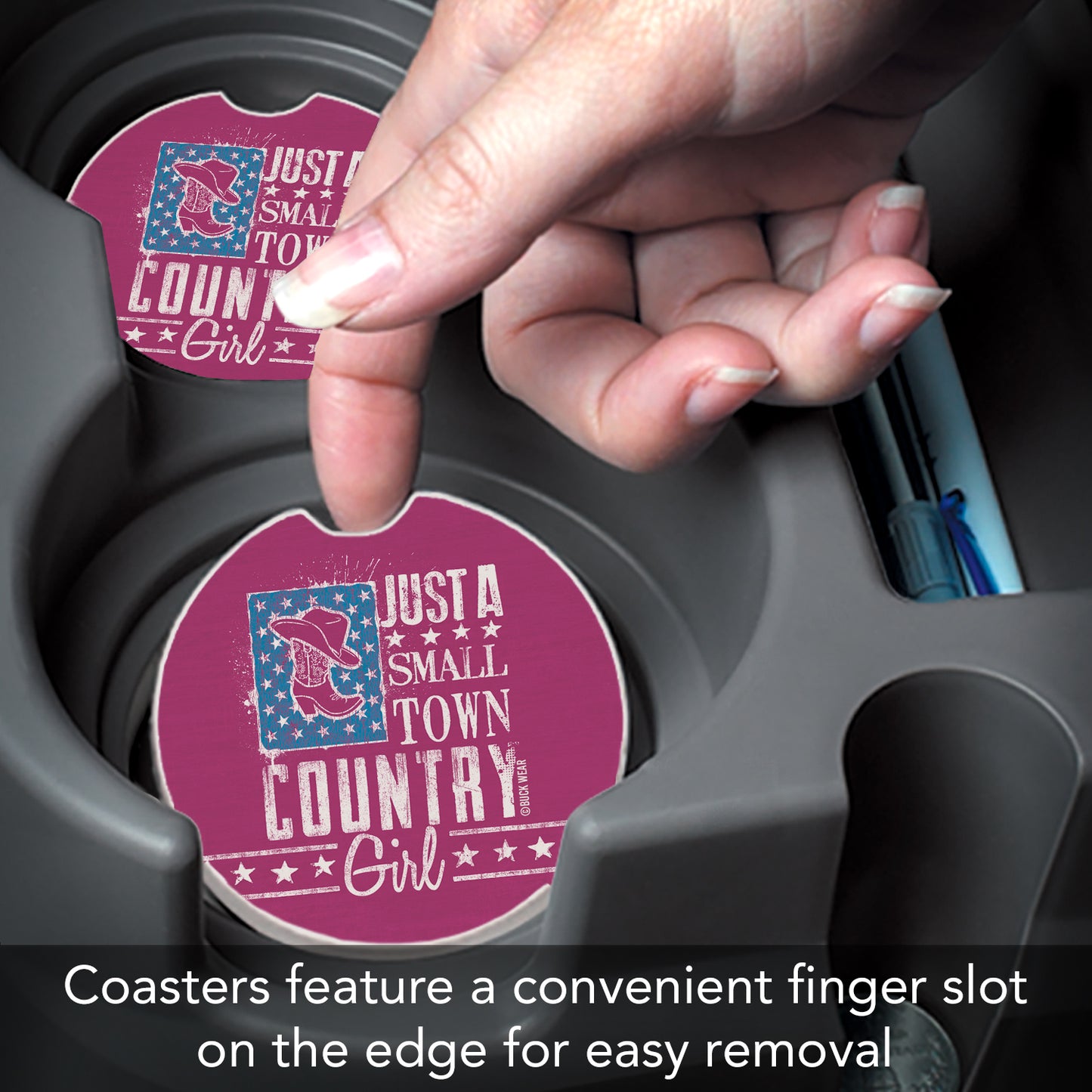 Country Girl 2 Pack Absorbent Stone Car Coasters 2.6" Manufactured in the USA