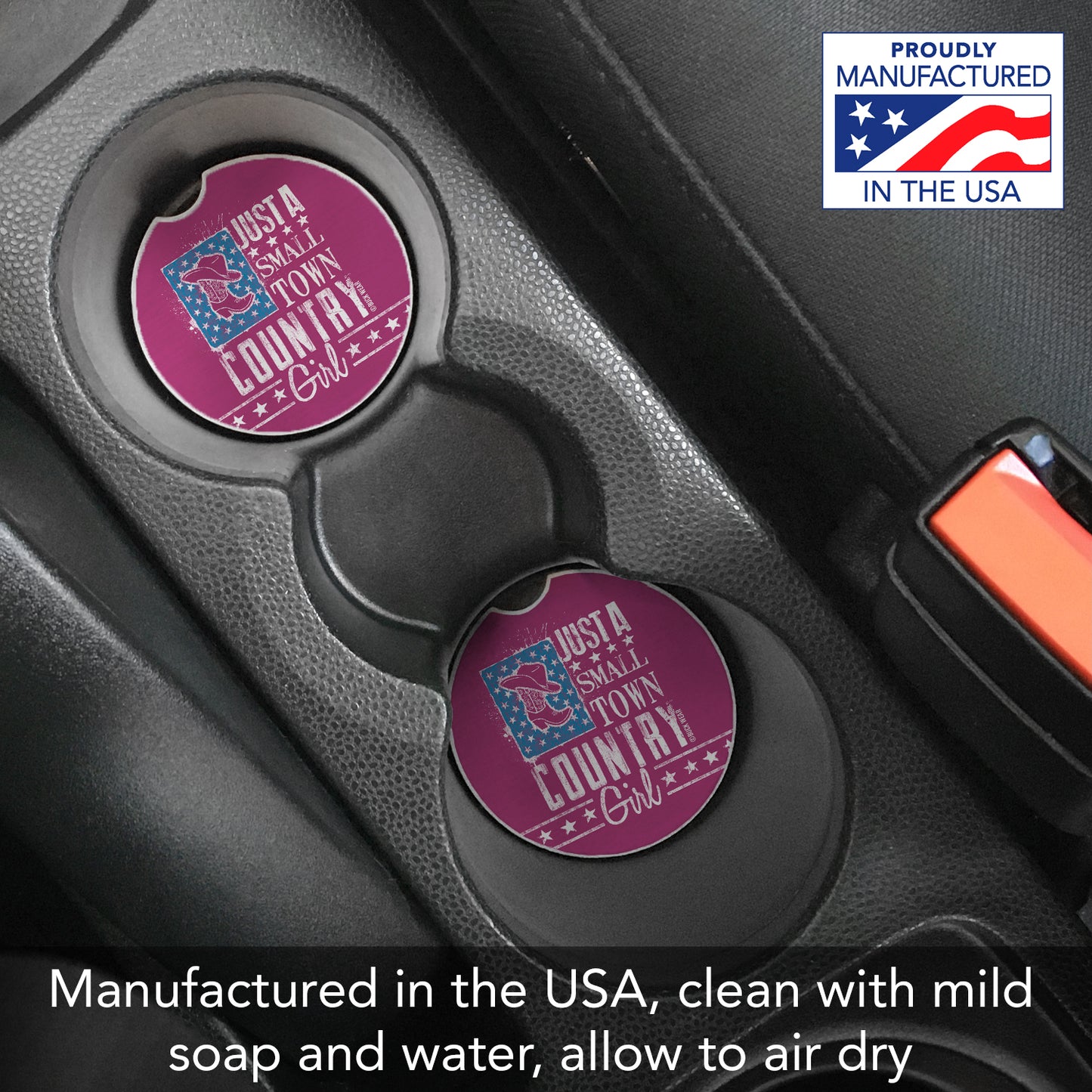 Country Girl 2 Pack Absorbent Stone Car Coasters 2.6" Manufactured in the USA