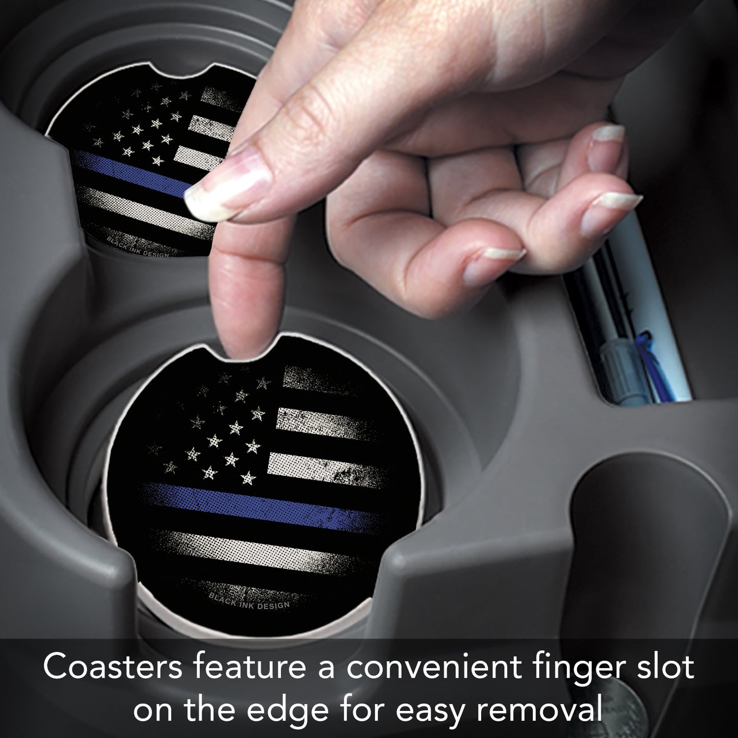 Blue Line 2 Pack Absorbent Stone Car Coasters 2.6" Manufactured in the USA