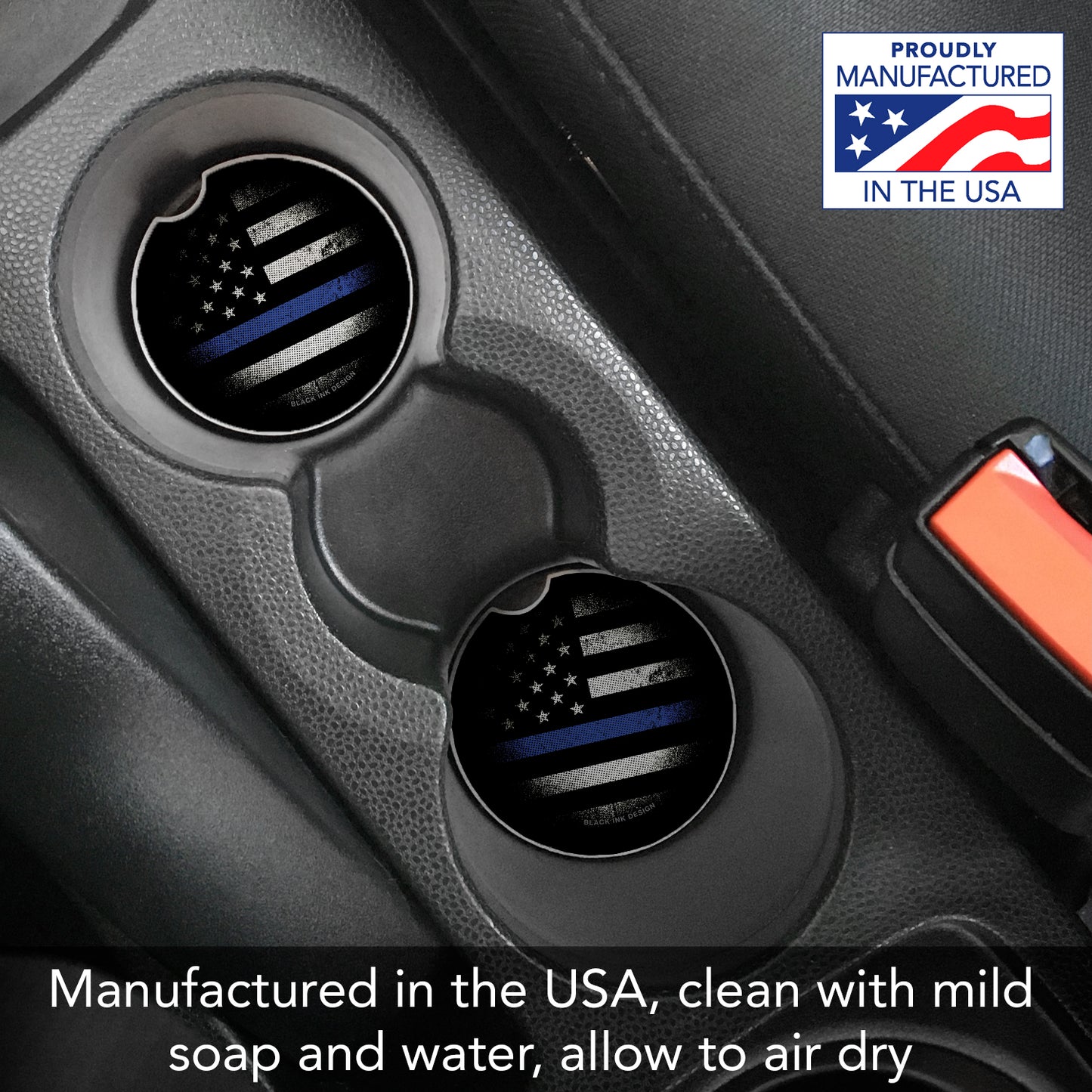 Blue Line 2 Pack Absorbent Stone Car Coasters 2.6" Manufactured in the USA