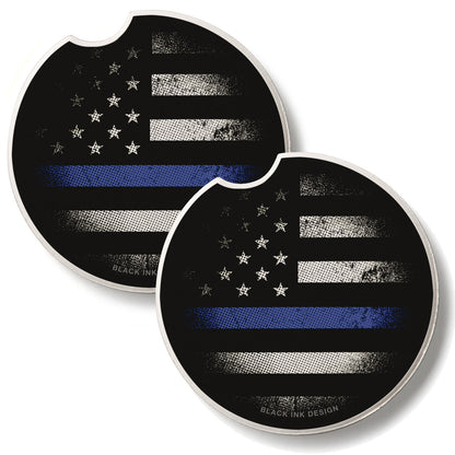 Blue Line 2 Pack Absorbent Stone Car Coasters 2.6" Manufactured in the USA