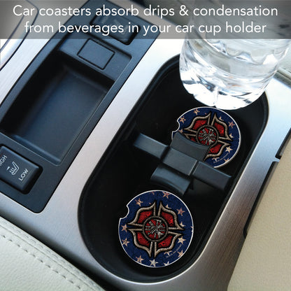 Firefighter 2 Pack Absorbent Stone Car Coasters 2.6" Manufactured in the USA