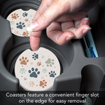 Paw Prints 2 Pack Absorbent Stone Car Coasters 2.6" Manufactured in the USA