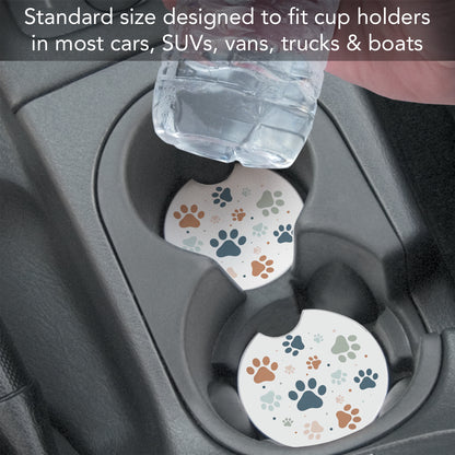 Paw Prints 2 Pack Absorbent Stone Car Coasters 2.6" Manufactured in the USA